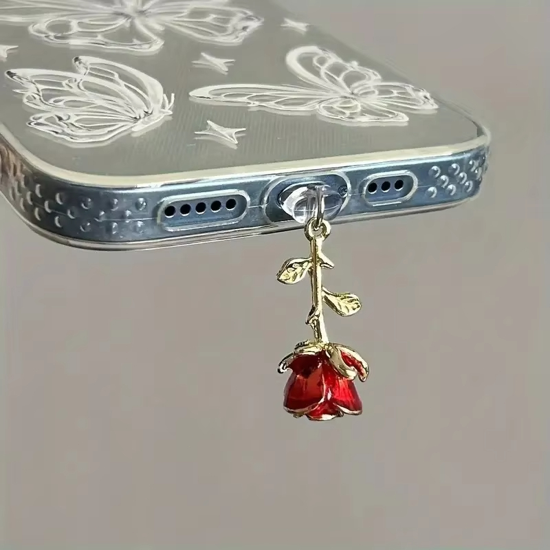 Phone Accessories For Boys - Kırmızı Gül Toz Geçirmez Fiş Aksesuarları,