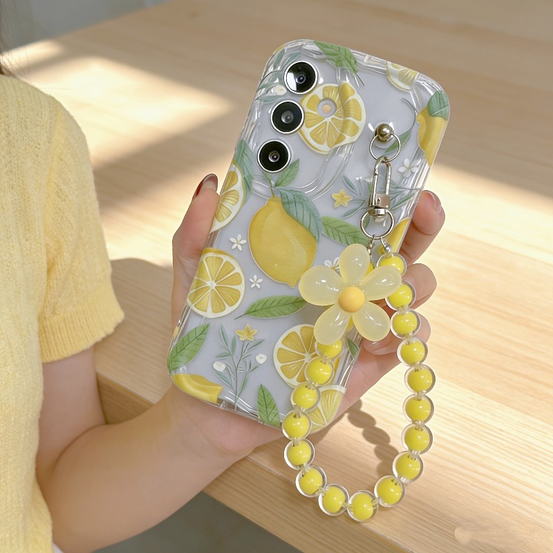 Yellow Phone Accessories - Sarı Limon Çiçeği Desenli Kordonlu Telefon