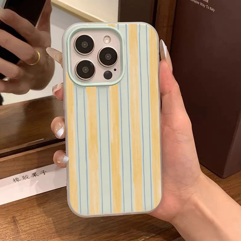 Yellow Phone Accessories - Yumuşak Koruyucu Şık Sarı Çizgili Telefon