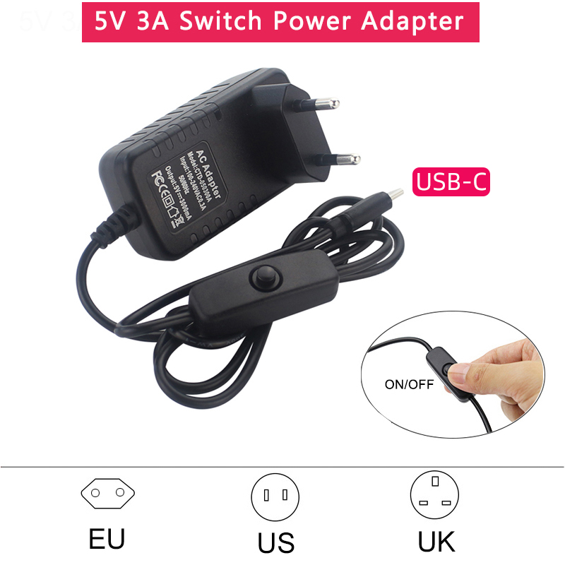 Phone Accessories Uk - 5V 3A Güç Kaynağı, Açma/Kapama Düğmeli,