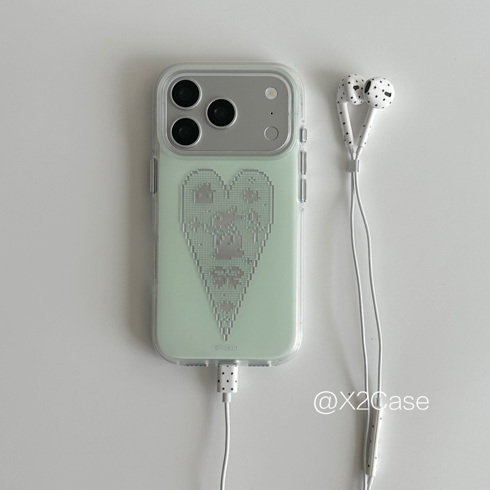 Yellow Phone Accessories - Kore Tarzı Yeşil Aşk Piksel Tavşanlı